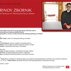 Predstavljanje zbornika radova „Marinov zbornik“ u čast profesora emeritusa Hrvatskog katoličkog sveučilišta Emilija Marina. 